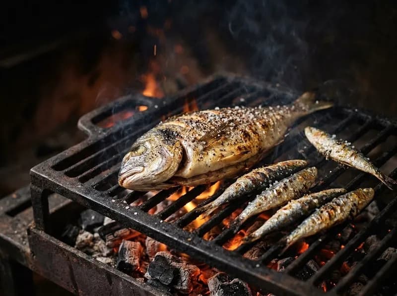 Peixe na grelha a carvão